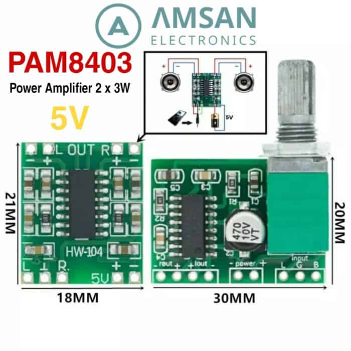 2x3W PAM8403 Mini Digital Amplifier Board - Class D with Pot Volume