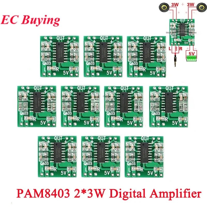 PAM8403 Mini Digital Amplifier Board - 2x3W Class D - Pack of 2.